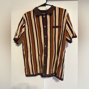 Men's Brown Striped Button Down Shirt